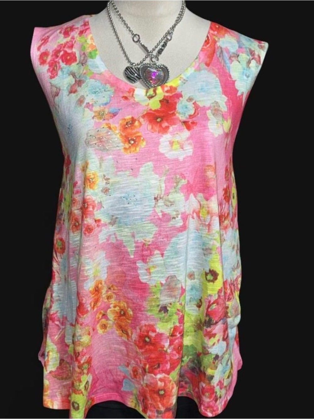 Women's Pink Floral Sleeveless Tank Top